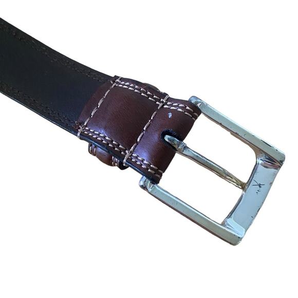 Men's Dockers Size 40/100 Brown Belt Style 11DO0168 Genuine Leather Silver Buckl - Picture 12 of 12